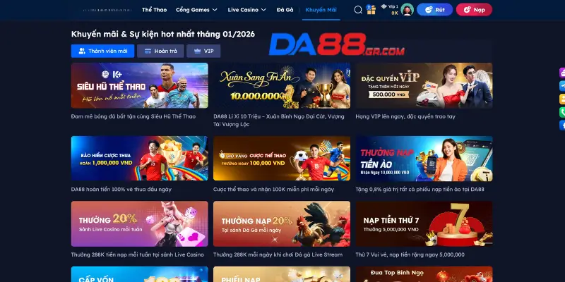 Khuyến mãi DA88 trong năm 2026